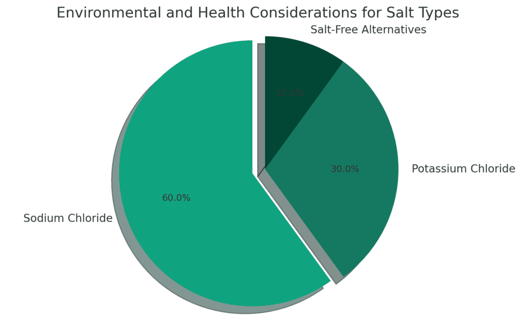 pie chart showing environmental and health considerations when choosing different types of salt for water softeners.