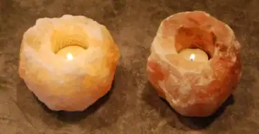 two Himalayan salt candle holders