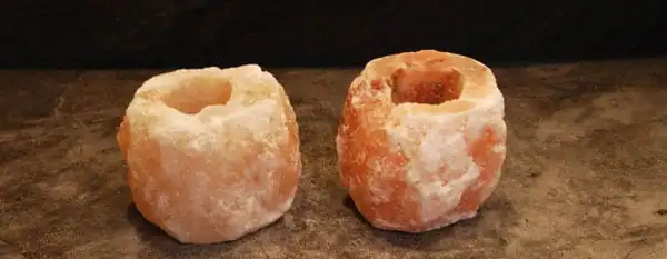 two pink salt candle holders