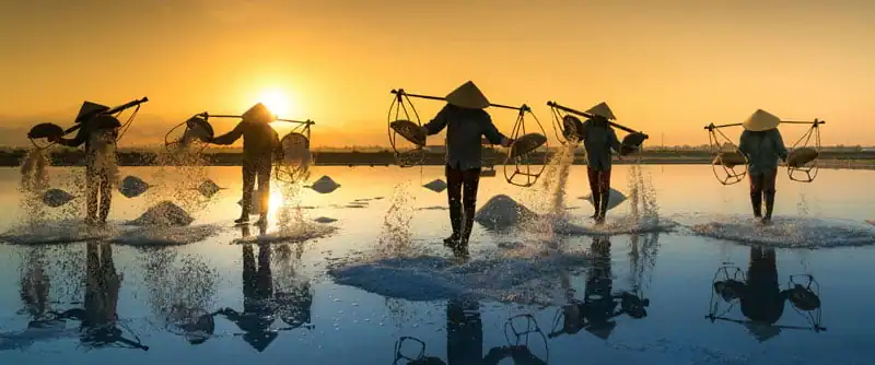 traditional sea salt production in Vietnam