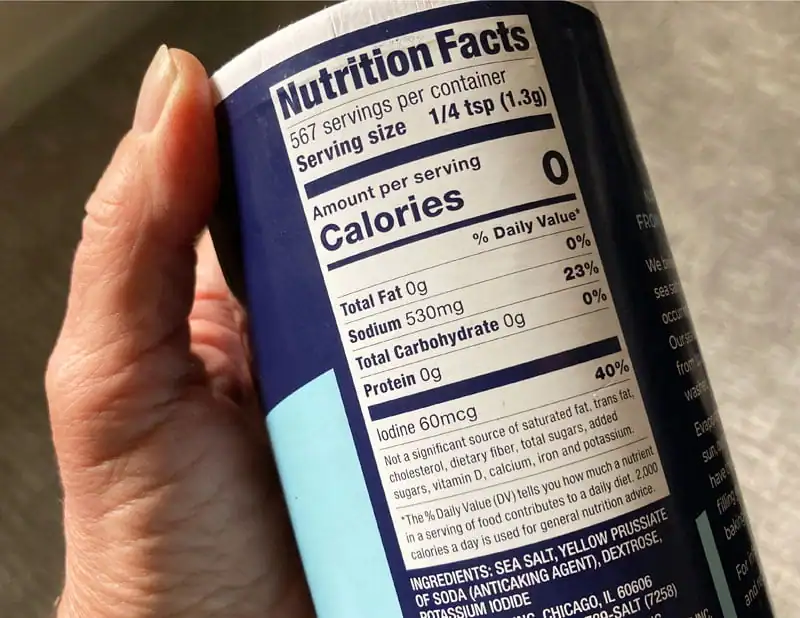 container of iodized salt nutrition facts label